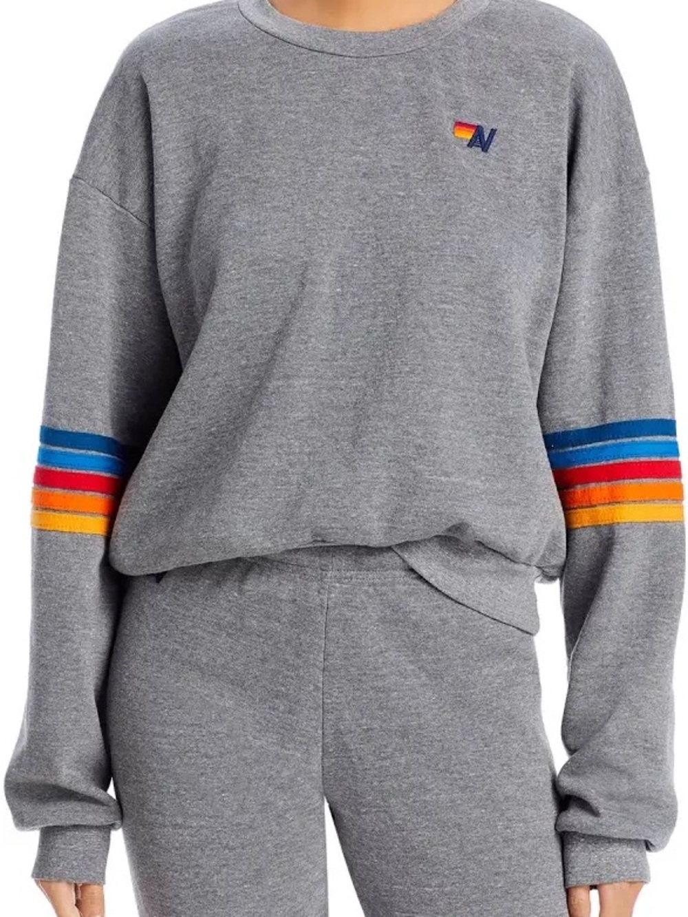 Aviator Nation Gray Sweatshirt with Rainbow Stripe Sleeve Detail